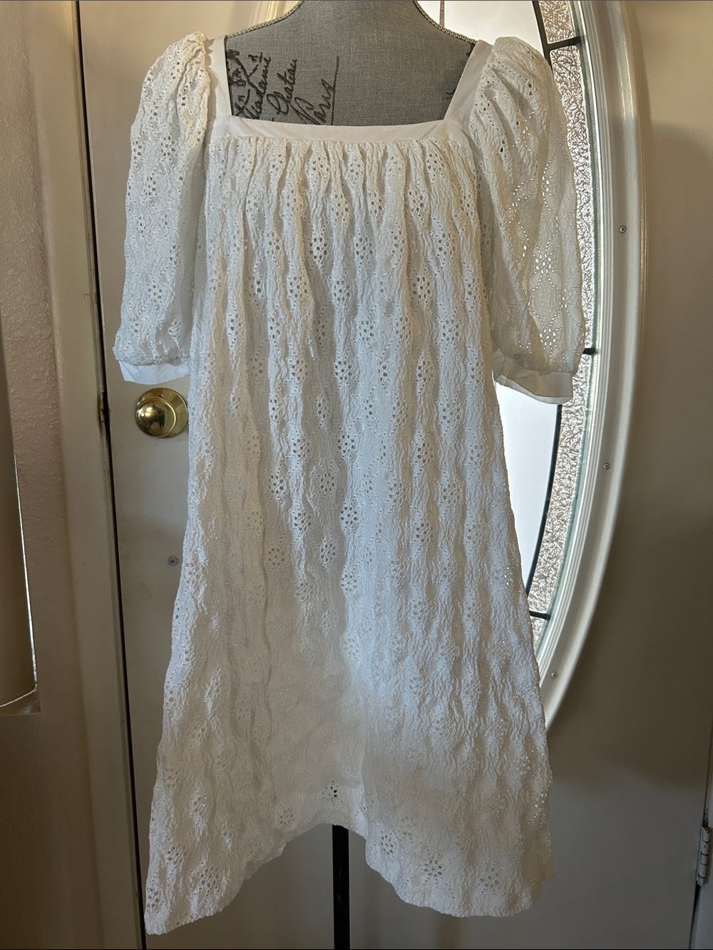 Anthropologie White Eyelet Midi Dress with Puff Sleeves